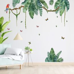 Macaw rainforest plants self-adhesive wall stickers tropical living room bedroom room decoration stickers