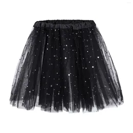 Skirts Lady Star Sequin Three-layer Mesh Skirt Ballet Dance Half Body Fluffy Female Mini Elastic Waisted Length