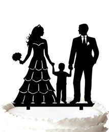 family Wedding Cake Topper Bride with bouquet and Groom with little boy 37 color for option 6916214