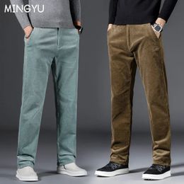 Autumn and Winter Elastic Fashion Thick Corduroy Pants Mens Business Loose Straight Middle aged Pants Jogging Trousers Mens Plus Size 40 42 240428