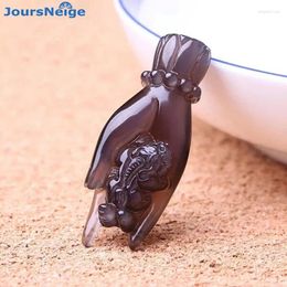 Pendant Necklaces Drop High Quality Black Natural Obsidian Carved Buddha Hand Pi Xiu Lucky Necklace For Women Men Jewelry