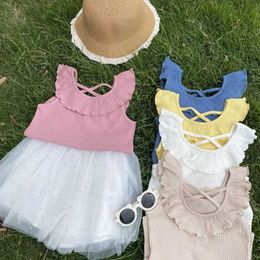 Vest Ruffled Tank Top 2024 Summer New Girls Ear Solid Color Full Matching Pit Sweet Top WSNYL2405