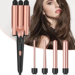 Curling Iron Wand 5 in 1 Set with 3 Barrel Hair Crimper for Women Fast Heating Curler 240515