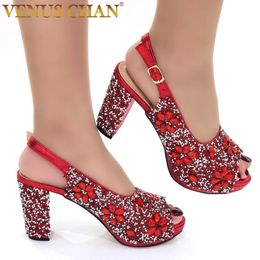 Chan African Fashion Wedding High Heel Sandals Italian Full Diamond Design Red Colour Party Women Shoes 240423