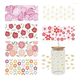 Window Stickers 3D UV DTF Transfers 16oz Cup Wraps Flower Printed For DIY Glass Ceramic Metal Leather Etc. D15018
