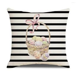 Pillow Black And White Striped Decorative Pillows Case Egg Easter Flowers Printed Cover 45x45CM Home Sofa Chair Car Art Decor