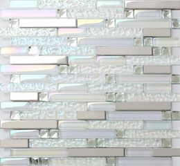 Glass mosaic kitchen tile backsplash bathroom shower wall tiles SSMT399 silver metal stainless steel mosaic8206370