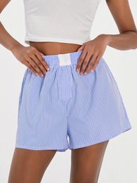 Women's Shorts Wsevypo Summer High Waist Loose Wide Leg Casual Sleep Lounge Bottoms Fashion Striped Short Pants For Streetwear