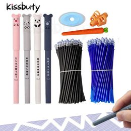 Kawaii Erasable Gel Pen Set Cartoon Animals Cute Cat Refill Rod Washable Handle Grip School Stationery 240511