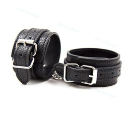 Fetish Extreme Bondage Black Leather Slave Handcuffs Ankle Cuffs Restraints Neck Collar W Chain Leash E892578400
