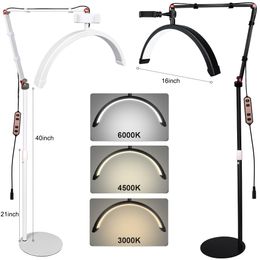 HDNH Half Moon Light 16Inch 20W LED Half Moon Lamp Eyelash Light Adjustable LED Floor Lamp 3Color with Phone Holder for Eyelash Skincare Tattoo