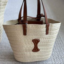 5a summer large raffias beach bag bucket straw designer tote bag women mens Casual Shoulder Shopping Basket Bags Holiday Handbags 240515