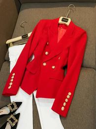 Formal Office Lady Qualitiable Coat Double-breasted Long Sleeve Women Fashion Solid Blazer Red 240514