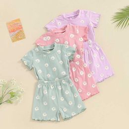 Clothing Sets 1-4years Toddler Girl Summer Outfit Flower Print Crew Neck Short Sleeve T-Shirts Tops And Shorts Kids Girls 2pcs Clothes Set