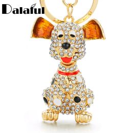 Rings New Fashion Dalmatian Dog Crystal HandBag Pendant Keyrings Keychains For Car Rhinestone Key Chains Holder Women K309