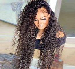 Brazilian Natural Black 26Inch 180Density Soft Kinky Curly Lace Front Wig Ressistant For Women With Baby Hair Natural Daily Wig5377331