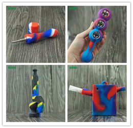 whole Smoking Pipes Food grade Silicone Smoke weeding Pipe with metal bowl Tobacco smoking for Pipe water Cigarette Holder Han9064327