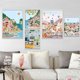 Modern Famous City Tourism Wall Art Poster Cartoon Turkey Italy Portuguese Landscape Canvas Painting Living Room Home Decoration 240507
