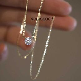 925 Sterling Silver Necklace with 14K Gold Plated Four Prongs Single Diamond Super Flash Temperament Light Luxury Clavicle Chain Jewellery yoursgoo3