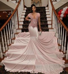 Party Dresses Peach Pink Mermaid Sparkly Prom Birthday Luxury Tassel Crystal Chapel Train Evening Ceremony Gown Black Girl