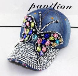 2019 Fall Baseball Cap Women Full Crystal Colorful Big Butterfly Hat Denim Bling Rhinestone Snapback Caps Casquette Summer Hats C08530811