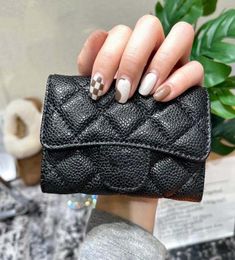 CC22 new fashion card holder printing ladies short wallet coin color leather leather texture luxury black belt box1481786