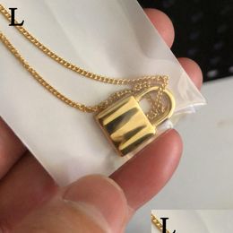 Pendant Necklaces L- Gold Lock Necklace Woman Stainless Steel 45Cm Jewellery On The Neck Valentine Day Christmas Gifts For Girlfriend Dr Dhn29