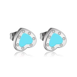 Stud Blue Heart Earring Women Couple Flannel Bag Stainless Steel 10Mm Thick Piercing Body Jewellery Gifts For Woman Accessories Drop De Dhzpv