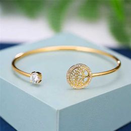 Bangle Dainty Female White Zircon Stone Bracelet Tree Of Life Adjustable Bracelets For Women Cute Rose Gold Wedding Bracelet