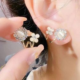 Stud Earrings Korean Elegant Opal Flower Hoop Girls Fashion Shiny Crystal Earring For Women Engagement Wedding Jewelry Gifts
