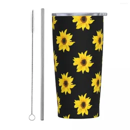 Tumblers Sunflower Plant Tumbler Black Cold Drink Water Bottle Portable Stainless Steel Coffee Mug Custom Travelist Car Mugs