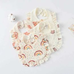 Bibs Burp Cloths A new cute cotton gauze baby feeding Drool bib with ruffled floral print baby Saliva towel soft Burp fabric for newborn and toddler bibsL2405