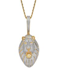 Hip hop Iced Out Bling CZ Lion head Pendant Iced Out Animal Necklace With Rope Chain Fashion Jewelry9784263