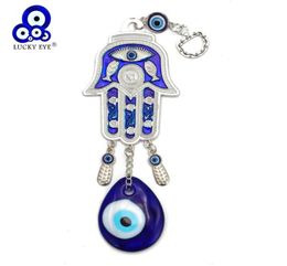 Lucky Eye Hamsa Glass Evil Eye Charm Keychain Silver Color Car Keyring Key Chain Wall Hanging Jewelry for Women Men EY65316216337