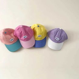 Caps Hats Korean Color Block Duck Tongue Hat For Boy Girl Outdoor Sun Protection Visors Fashion Children Baseball Hat Pink Kids Peaked Cap Y240514