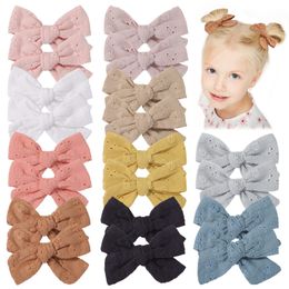 Girls Kids Hair Clips Bowknot Barrettes Kids Toddler Cotton Embroidered Hairpins Clippers Girls headwear Accessories Children Bow Hair Clip Solid Colors YL2605