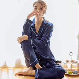 Home Clothing VOLALO Womens Silk Satin Pyjamas Pyjamas Set Long Sleeve Sleepwear Pijama Suit Female Sleep Two Piece Loungewear