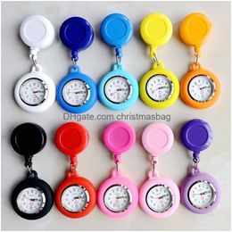 Pocket Watches Retractable Blank Simple Nurse Doctor Hospital Watch Badge Reel Clip Hang Colourf Pendant Dress Clock Drop Delivery Otbe5