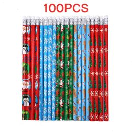 Pencils Wholesale 100Pcs Christmas Theme Wood Pencil Hb Black Non-Toxic Painting Writing Standard Cute Stationery Office School Supp Dhtdd