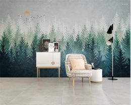 Wallpapers Customized Home Decoration Background Wall 3d Wallpaper Nordic Hand-painted Fantasy Trees Flying Birds Modern