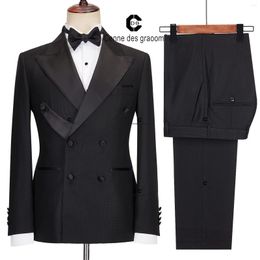 Men's Suits Cenne Des Graoom 2024 Elegant Tuxedo For Men Double Breasted Black Satin Collar Jacket Pant 2Pcs Set Wedding Evening
