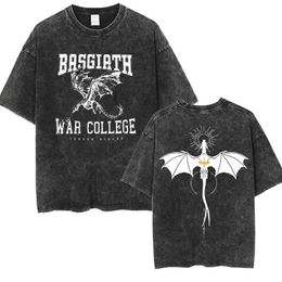 Men's T-Shirts Basgiath War College Vintage Washed T Shirts Fourth Wing Dragon Rider Print Short Slve T-shirt Mens Fashion Oversized Tshirt T240515