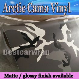 Stickers New Matte Black white snow Acrtic Camouflage Film Wraps Film Black urban camo whole car wrapping size 1.52 x 30m/Roll Free Shippin