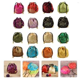 Gift Wrap 16 Pcs Satin Embroidery Bag Embroidered Storage Bags Candy Wedding Beautiful Brocade Pouches Creative Drawstring