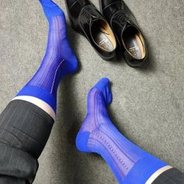 Men's Socks Old-fashioned Royal Blue Nylon For Men High Quality Classic Gentleman Business Formal Dress Man Sexy Thin TNT