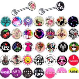 Tongue Rings Logo Stainless Straight Barbells 14G Piercing Ear Bar Nipple Ring Body Jewellery For Women Men 100Pcs358R Drop Delivery Dhx0B