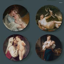 Decorative Figurines Bouguereau Painting Plates Ceramic Home Artistic Dish El Background Display Mother And Child Sketch Porcelain