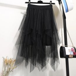 Skirts Women Cake Skirt Irregular Fluffy High Waist Gauze Ladies Summer Korean Tulle Clothing Streetwear