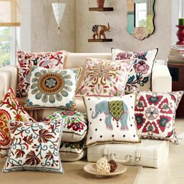 Pillow Embroidery Cover Core Ethnic Style Sofa Car Office Waist Home Decor Case Pillowcore 45 45cm