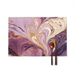 Table Mats 6PCS Place Set Heat Resistant Placemats For Dining Washable Purple And Gold Marble